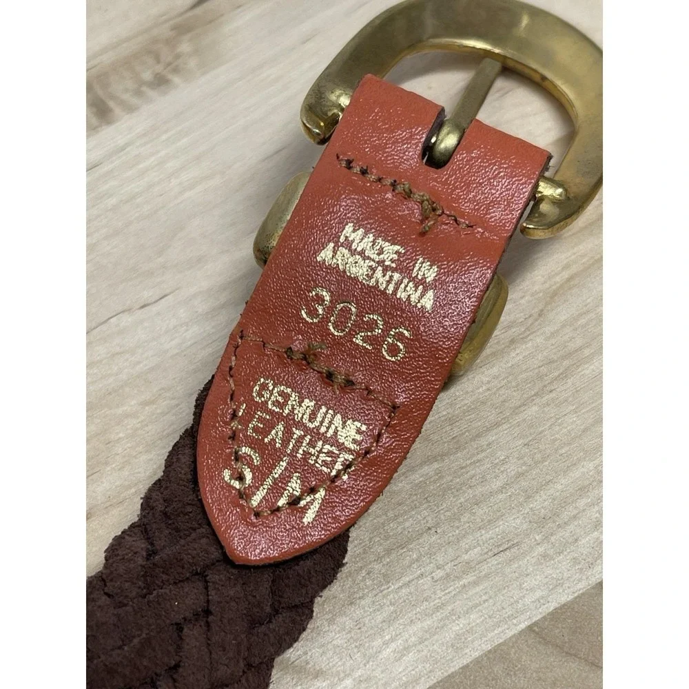 Women's S/M Belt Orange Woven Braided Genuine Leather Solid Brass Buckle Western
